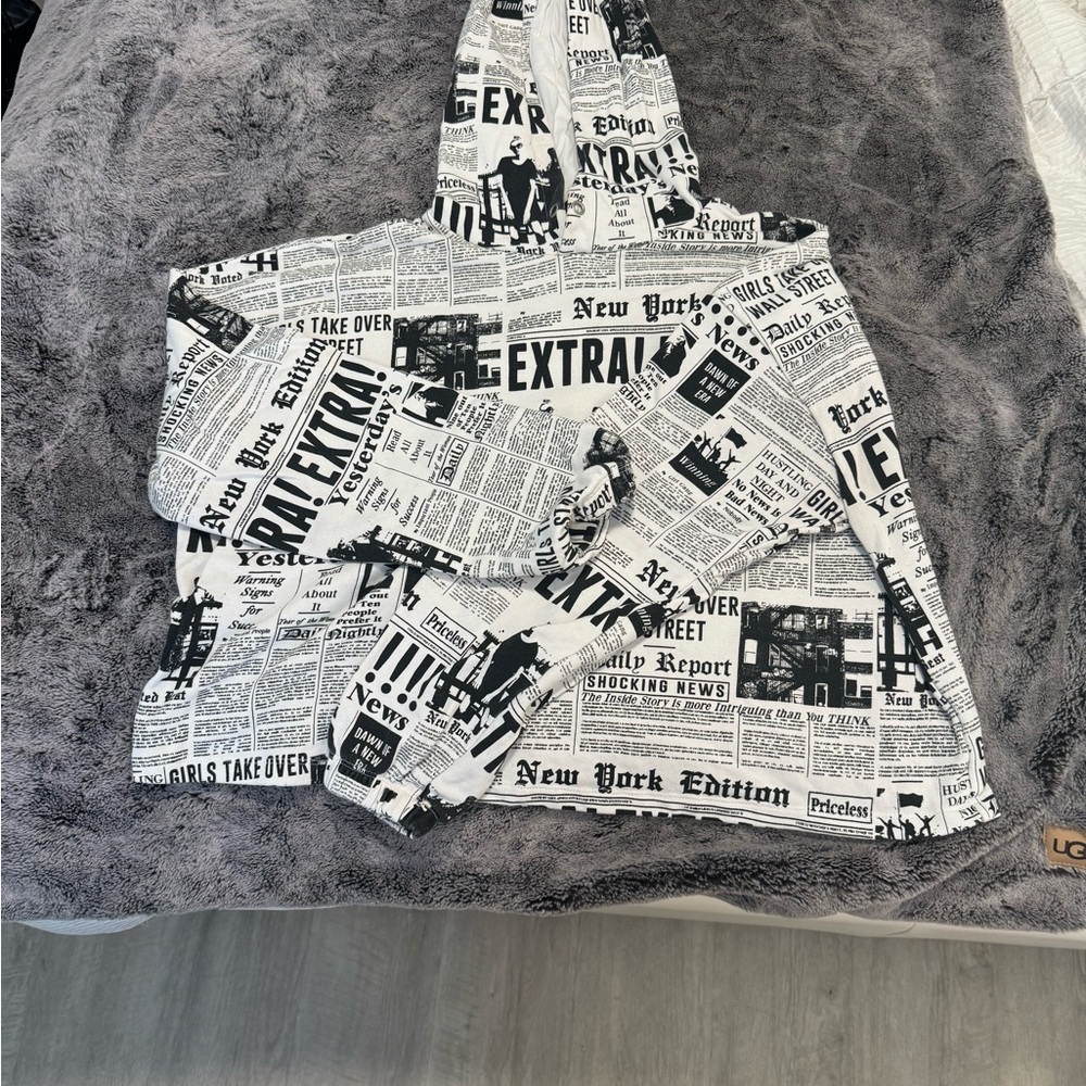 Forever 21+ Black and White Newspaper Print Hoodie